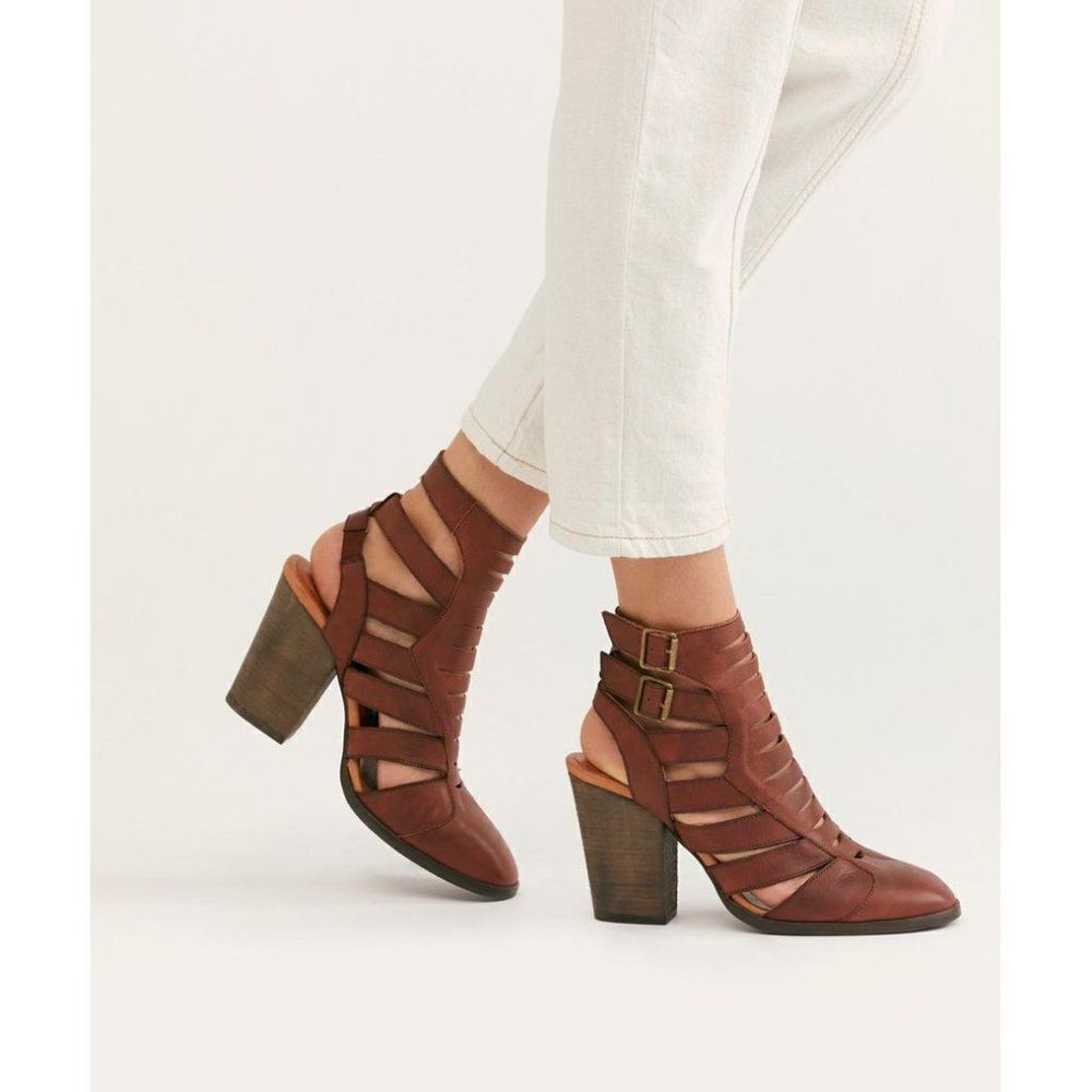 Free People Hayes Leather Strappy Ankle Bootie Size 36
